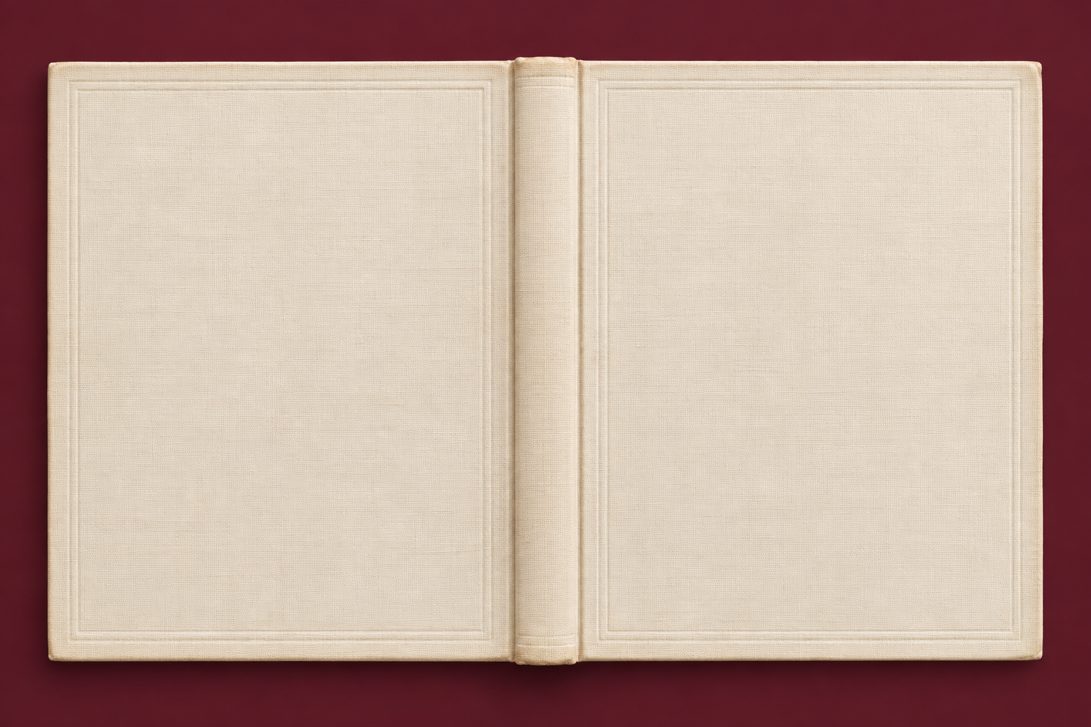 An ivory vintage book, opened to show its back and front covers
